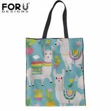 FORUDESIGNS/сумка-шоппер для Для женщин мультфильм милые животные альпака/с принтом Овцы Многоразовые дамы сумки для шоппинга холст эко-вместительная сумка