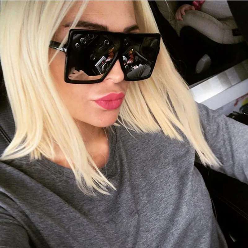

[EL Malus]Big Square Frame Sunglasses Women Oversized Vintage Brand Designer Pink Black Silver Lens Mirror Shades Sun Glasses