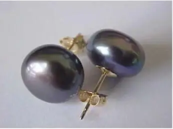 

Free Shipping >>>>12-13 mm Tahitian AAA Black Pearl Stud Earrings 14k