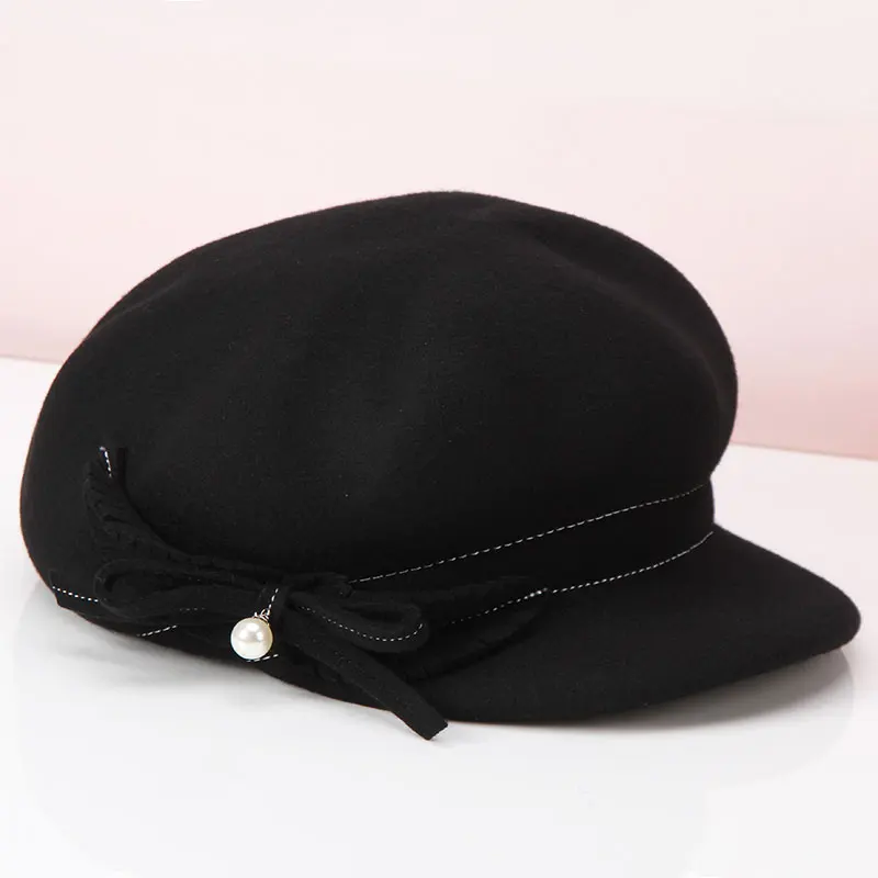 Женская шерстяная шляпа Fedoras для девушек, Модная студенческая теплая шапка для отдыха, женские шерстяные Восьмиугольные шапочки, женский Британский ретро берет, шапка B8965
