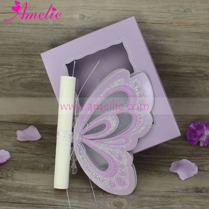 

30pcs Lot Butterfly with Crystal Decorated Wedding Invitation Cards Birthday Festival Party Invitie Paper Card Party Supplies
