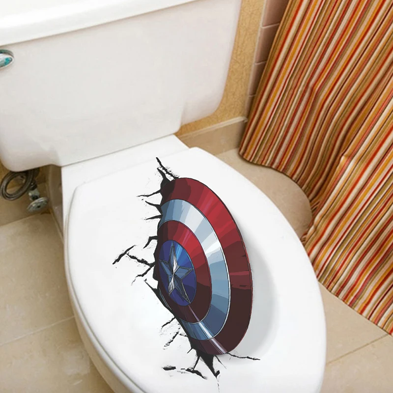 Marvel 3D вид Капитан Америка щит наклейки на стену для ванной комнаты дети Мстители аксессуары для дома наклейки художественная Фреска плакат