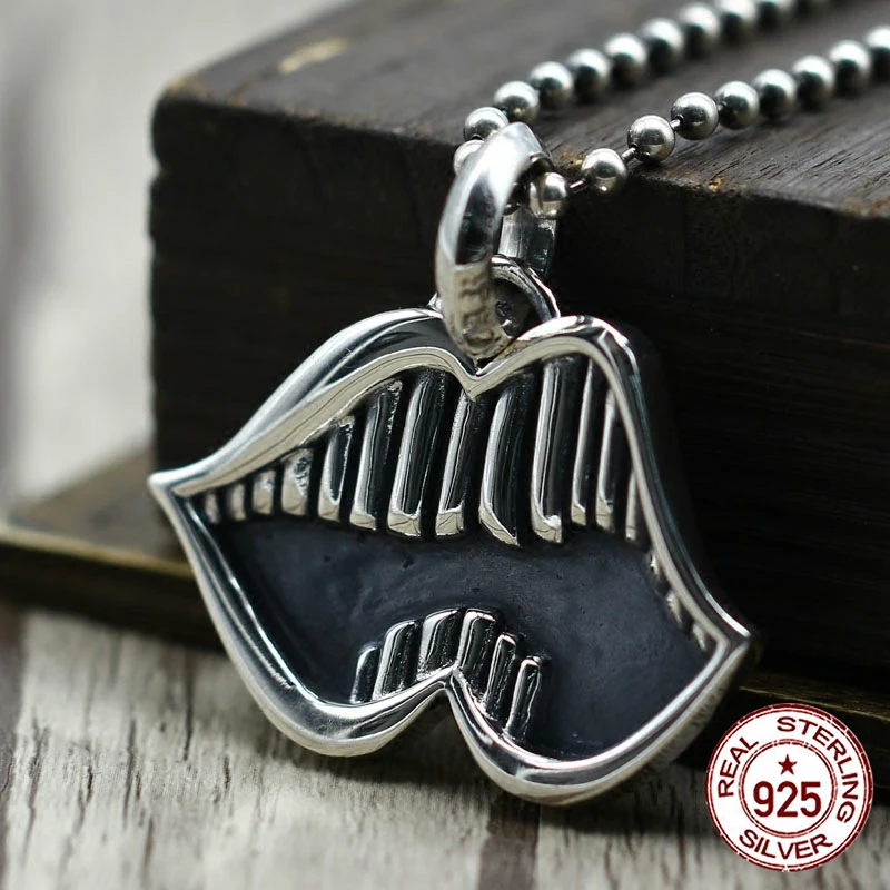 

S925 sterling silver men's pendant personality fashion hip-hop style mouth teeth modeling punk style 2018 new gift to send lover