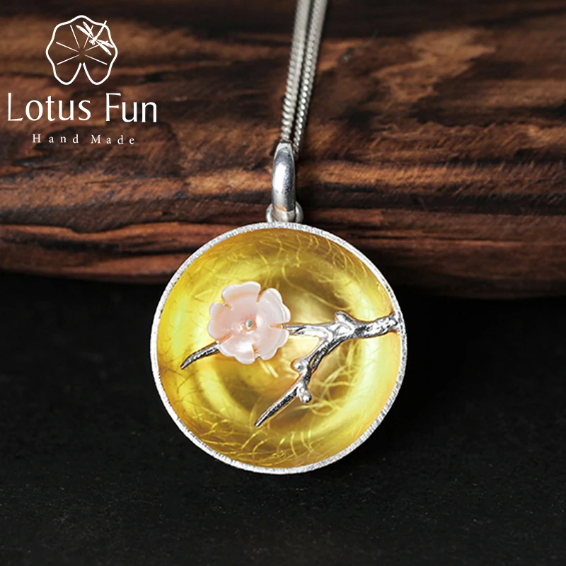 

Lotus Fun Real 925 Sterling Silver Natural Shell Handmade Fine Jewelry The Aroma of Wintersweet Pendant without Necklace Women