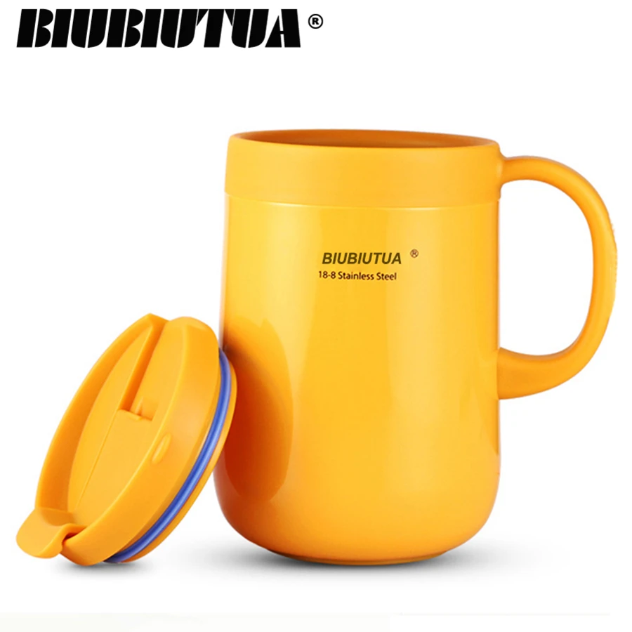 BIUBIUTUA 340 мл 304 Нержавеющая Сталь Термокружки офисные чашка с ручкой крышкой