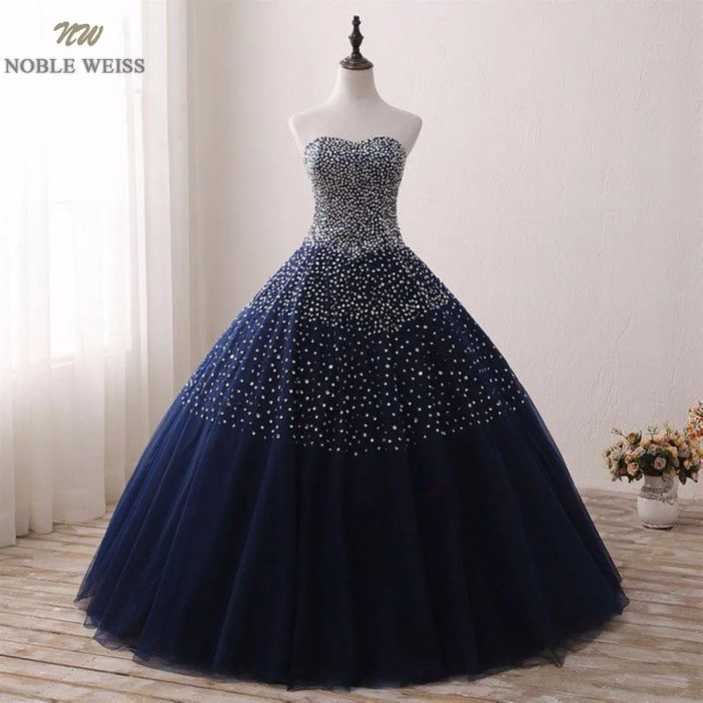 Благородный Вайс бальное платье вечернее платье, пикантное платья на выпускной с вырезом сердечко Бисер в наличии темно-синий выпускное