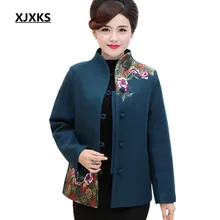 XJXKS Осень и зима новое модное шерстяное пальто размера плюс с вышивкой и пряжкой темперамент Китайский ветер Женское пальто