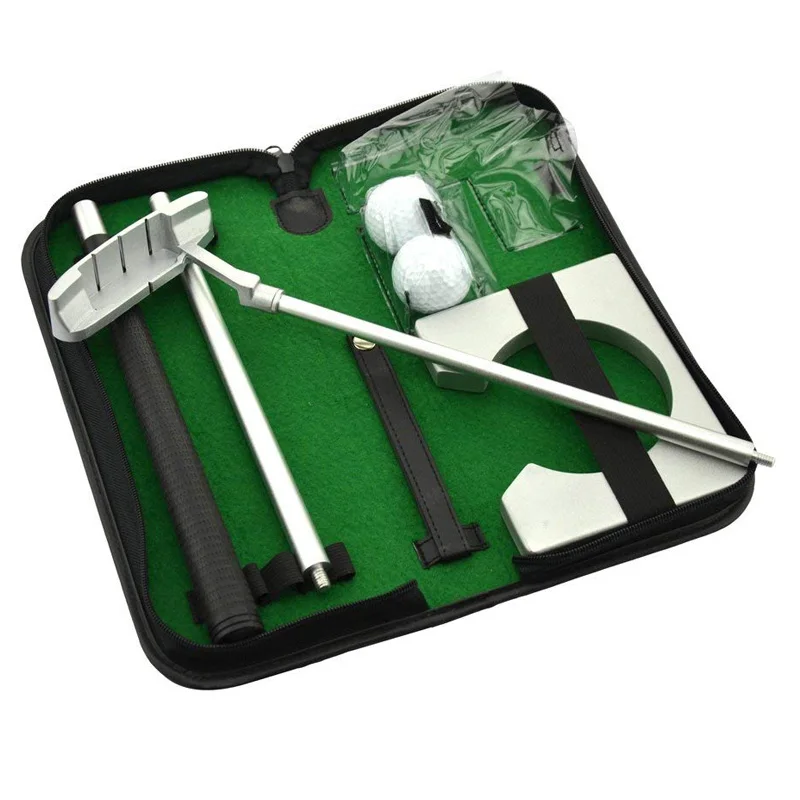Portable Right Hand Golf Putter Kit Mini Indoor Golf Putting Practice Training Clubs Putter Kit With Goal Rack Balls & Bag