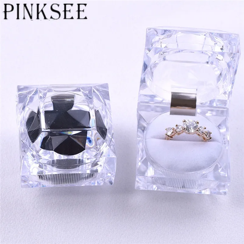 

PINKSEE 1PC Simple Clear Jewelry Package Ring Earring Box Acrylic Transparent Wedding Packaging Jewelry Box