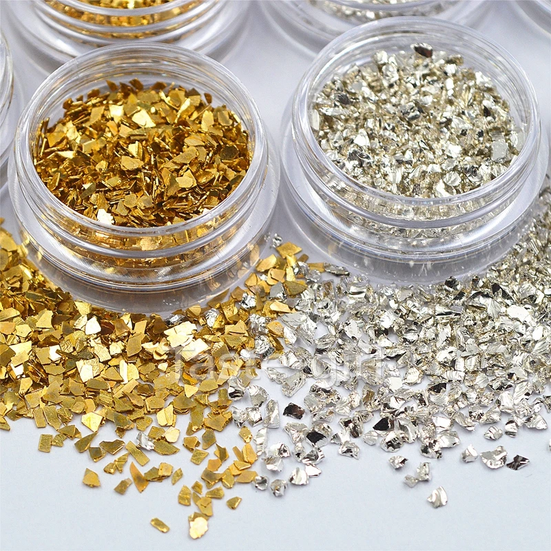 

12 jars Irregular Metal Nail Tips UV Gel Decorations Nail Art Glitter 3D Nail Art Accessories Manicure DIY tools gold silver