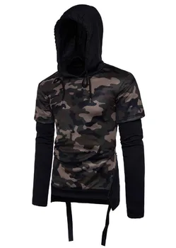 

New Design Fake 2 pieces Camouflage Hoodies Men Sweatshirts Hooded Pullovers Men Spring Streetwear Tracksuits Army Green
