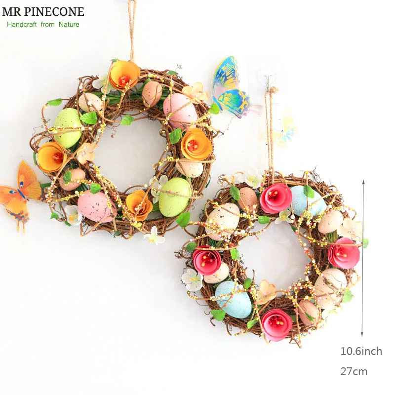 

Home Decoration Happy Easter Eggs Door Rattan Wreath Wedding Party Supplies Spring Decoration Wall Hangings Decor