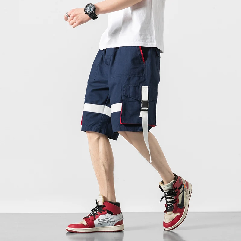 Мужские летние свободные повседневные шаровары с лентами, спортивные штаны для бега, мужские уличные шорты в стиле хип-хоп, брюки до колен
