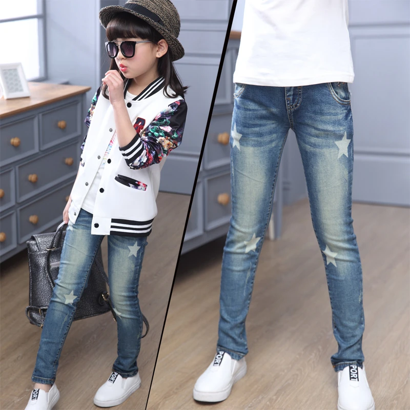 

Girl fashion jeans. spring and autumn Girl jeans pants. children's clothes girl cotton casual pencil trousers.