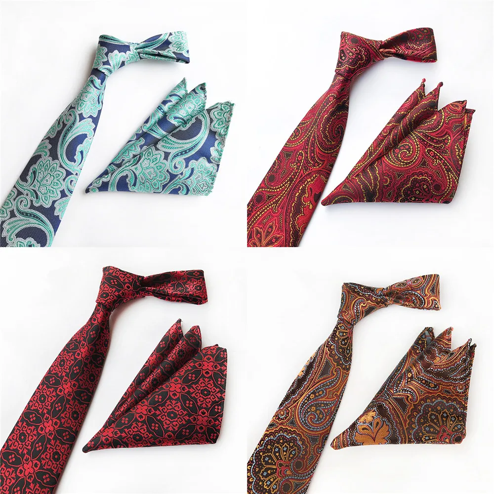 3.35inch(8 Cm) Wide Ensemble Silver Paisley Man Tie Handkerchief