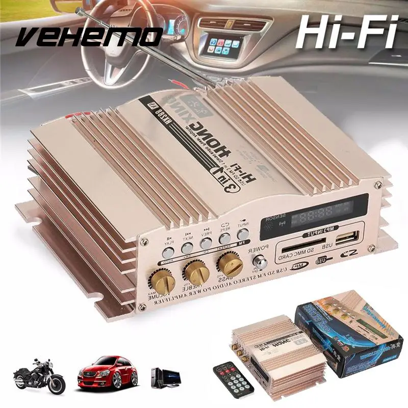 

Vehemo Rose Gold 600W Power Amplifier Audio Amplifier with Remote Control Portable MP3 Automobile Car Amplifier