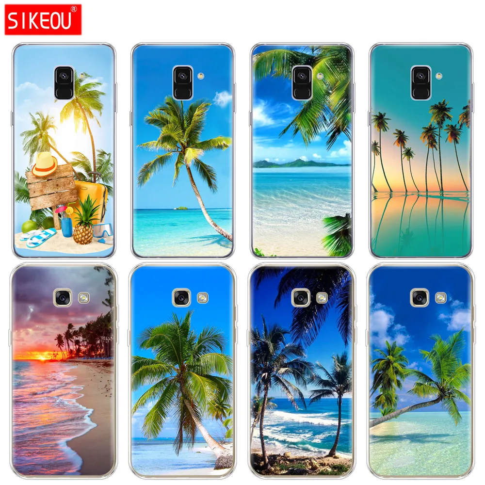 

Silicone phone case cover for Samsung Galaxy A6 A8 2018 A3 A310 A5 A510 A7 2016 2017 summer Beach Scene Sunset on sea Palm Tree