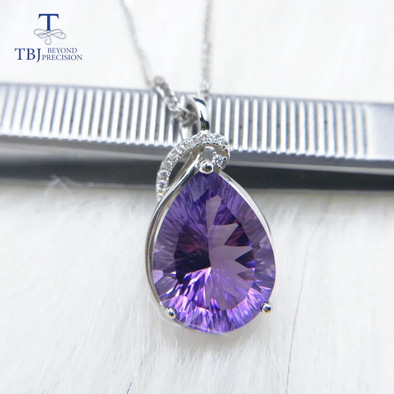

TBJ,Big Gemstone natural amethyst 9ct concave cut pendant necklace with chains in 925 sterling silver fine jewelry with gift box