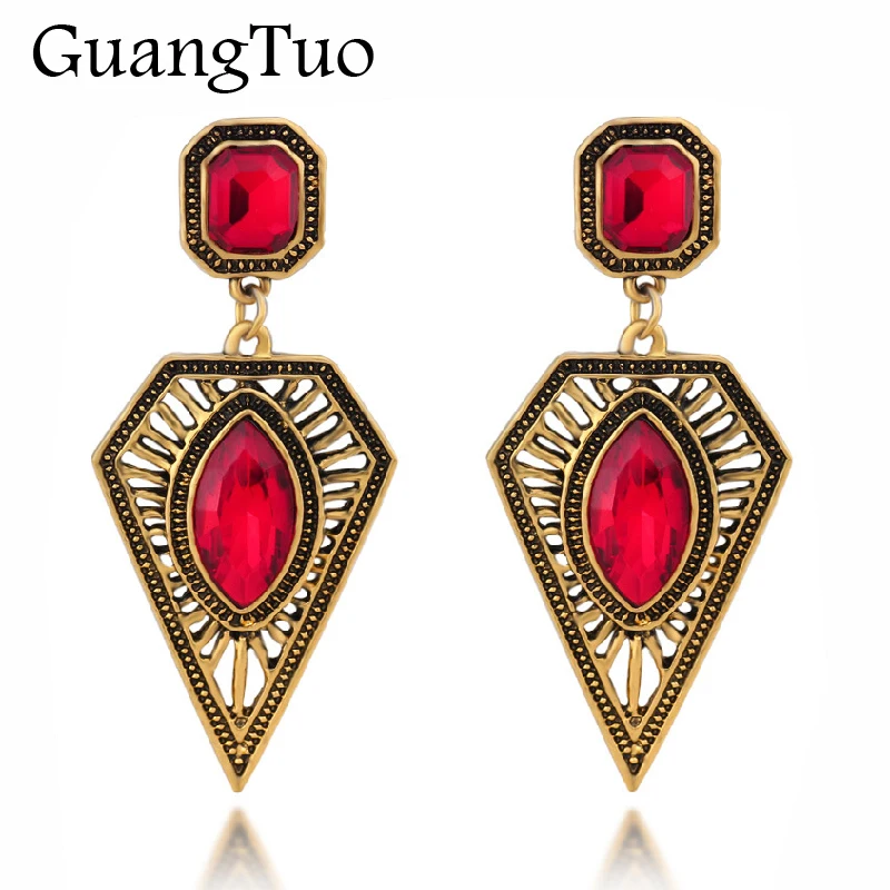 

EK2151 European Exaggerated Vintage Water Drop Gem Drop Earrings For Women Jewelry Rhinestone Baroque Triangle Brincos Boho Gift