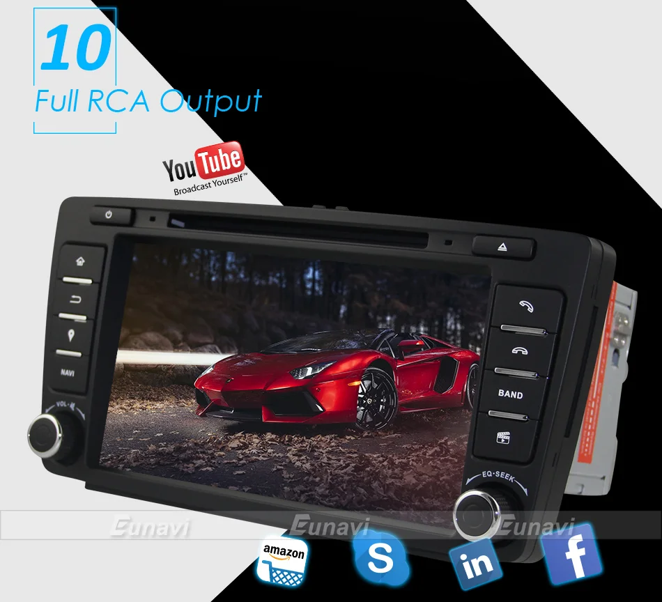 Excellent Eunavi 2 Din Car DVD GPS For Skoda Octavia 2012 2013 A 5 A5 Yeti Fabia Car Android 9.0 Quad Core RAM 2GB Stereo Radio Navigation 19