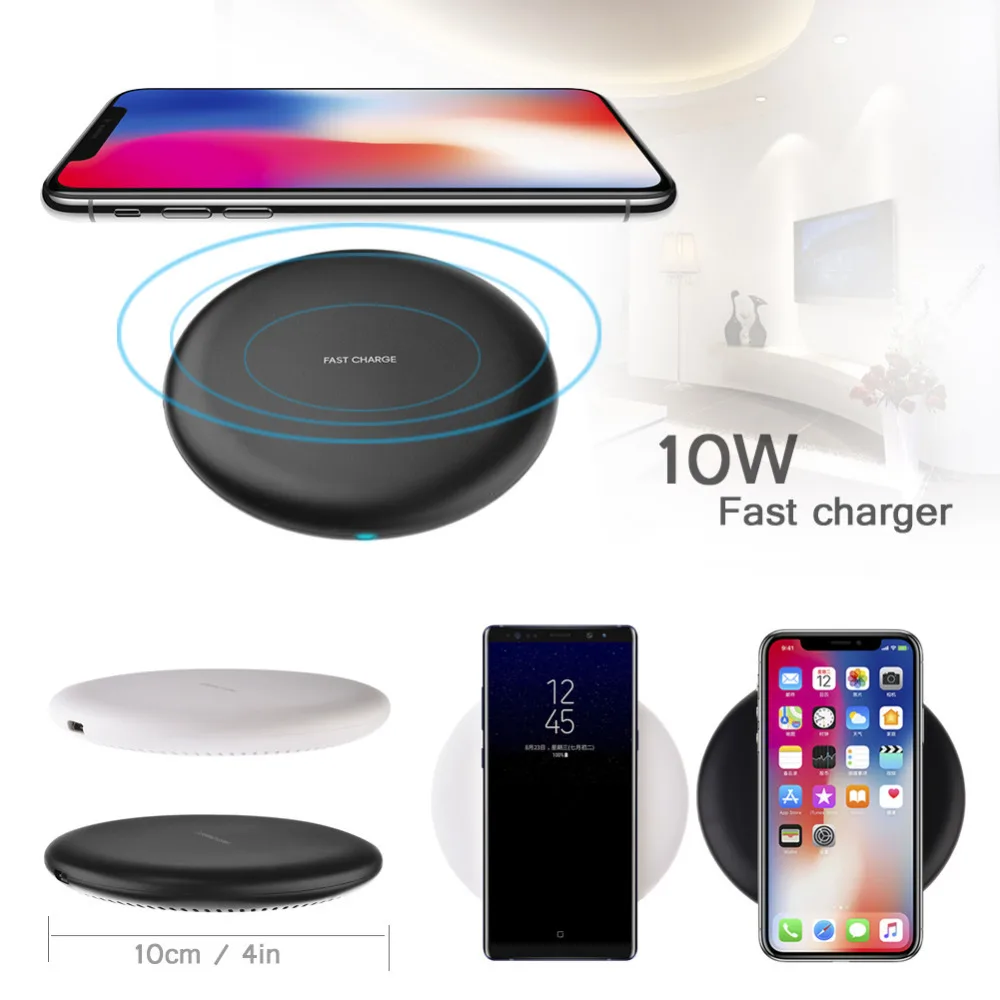 

Round 10W Fast Wireless Charger for iPhoneX 8 Plus Ultra Slim Wireless Charger Pad Qi Quick carregador sem fio for Galaxy S8 J25