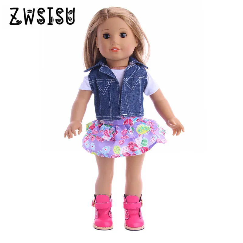 

Doll Clothes 4 Styles 3 -Pieces Jean Jacket+T-shirt+Dress For 18 Inch American Doll & 43 Cm Born Doll For Generation Girl`s Toy