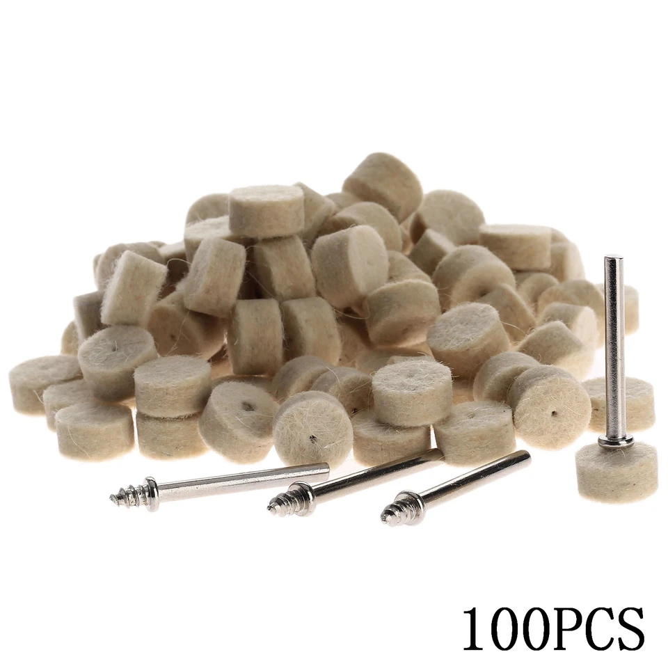 100 Stücke 13mm Wollfilz Polieren Buffing Pad+2 Schaft Für Dremel Schleifscheibe