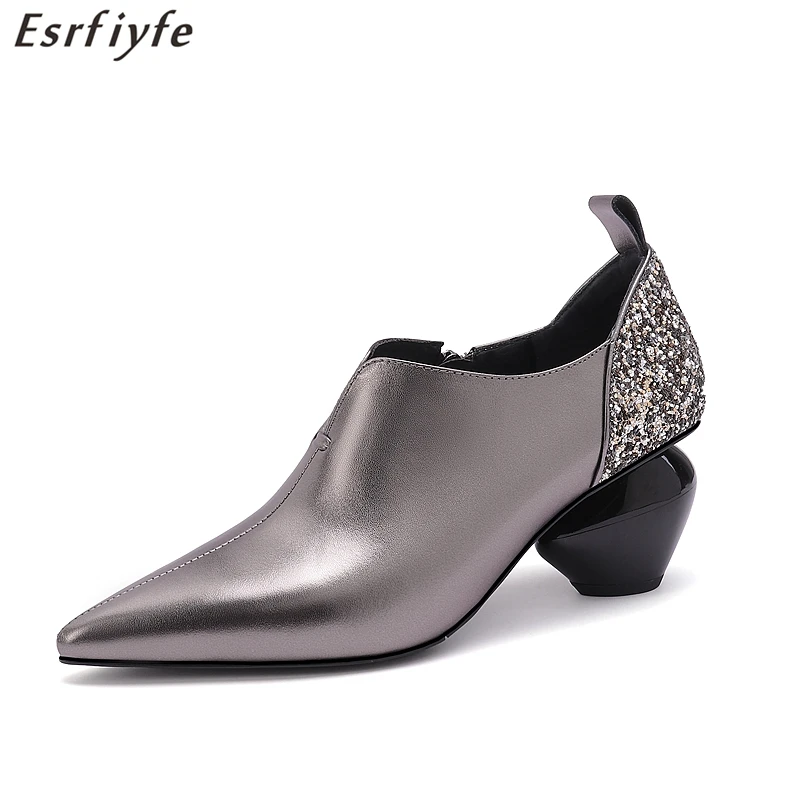 

ESRFIYFE Top Quality High Heels Genuine Leather Pointed Toe Party Shoes Woman Slip on Spring Autumn Brand Office Pumps Shoes
