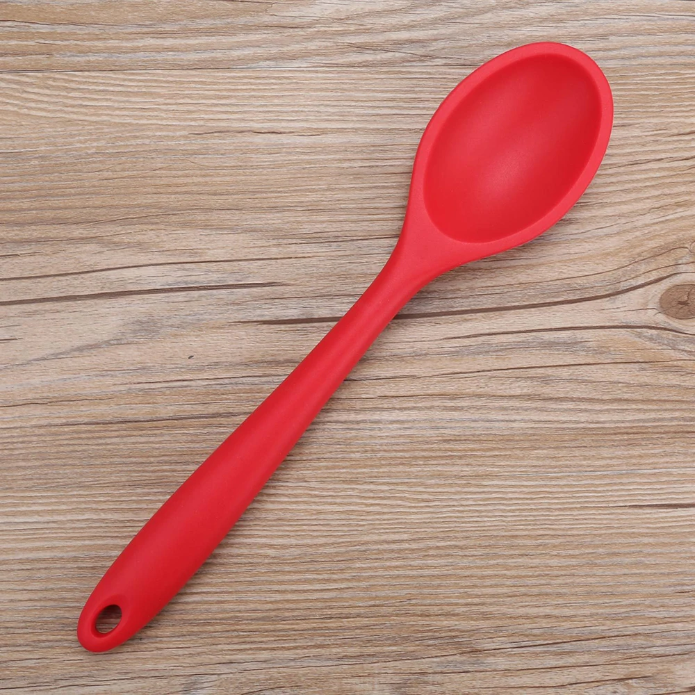 

Large Size Silicone Long Handle Soup Spoons Food Grade Mixing Ladle Dining Bar Cooking Kitchen Tools Red
