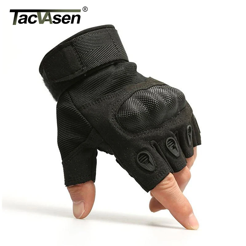 

TACVASEN Men Half Finger Gloves Army Military Tactical Gloves Motocycel Bicycle Mittens Black Leather Gloves