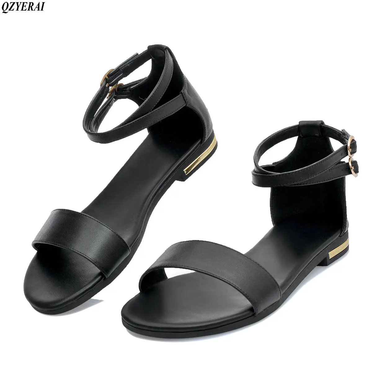 

QZYERAI 2018 Summer sandals 100% pure cowhide fashion women's shoes, fashion comfort casual shoes leather sandals size 34-43