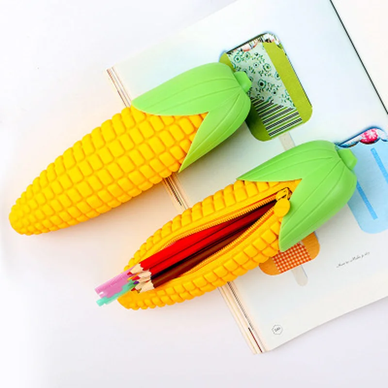 /"Cute Corn/" 1pc Silicone Pencil Bag Pens Box Case Pocket Stationery Wallet Purse