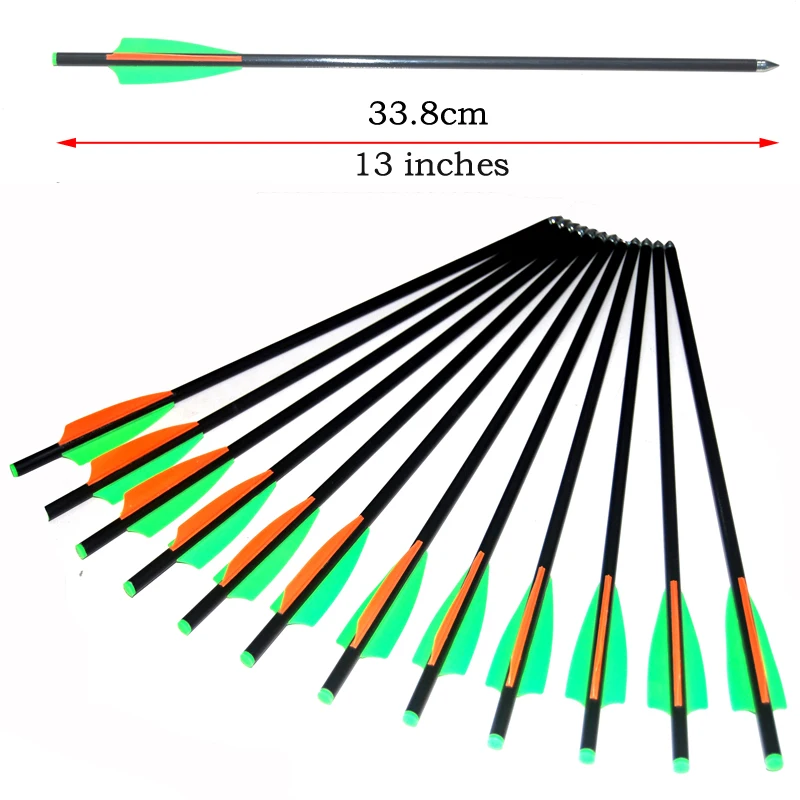 

12Pcs 13" Crossbow Bolts Fiberglass Arrows with fixed arrowheads Tips Flat Nock for <90lb Crossbow
