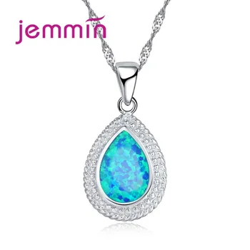 Jemmin European Blue Fire Opal Wedding Choker Necklace For Brides 925 Sterling Silver Water Drop Pendants Necklaces For Women