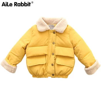 

AiLe Rabbit 2019 girls winter new thick cotton coat lamb cotton jacket small children warm fashion yellow coat