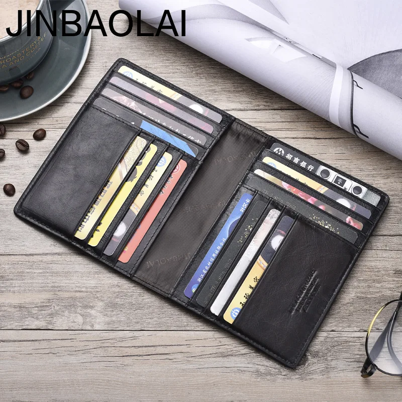 

2019 JINBAOLAI Men Wallets Slim 100% Genuine Cow Leather Card Wallet Thin Vintage High Quality Card Holder Men Wallets