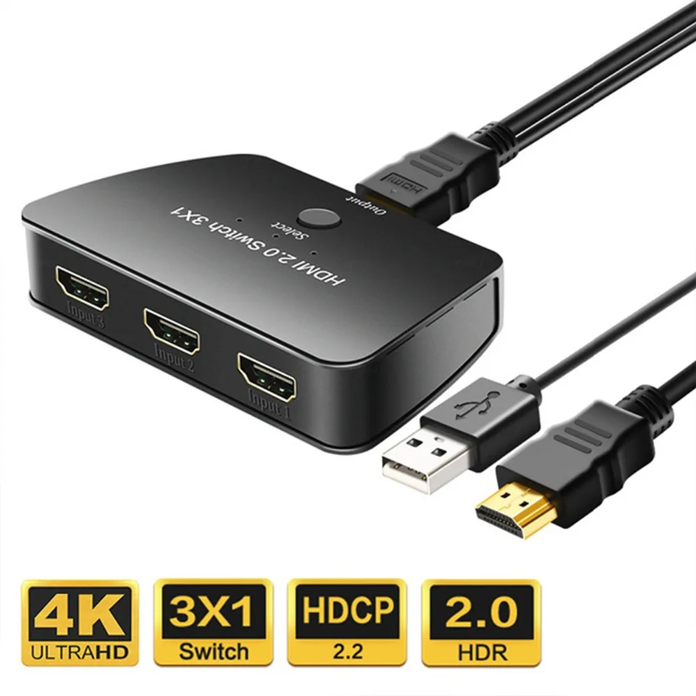 

HDMI Switch 3X1, atolla 3 Port HDMI Switcher 2.0 Selector 4K Switch Box High Resolution Video, High Speed 3D HDMI Port Adapter