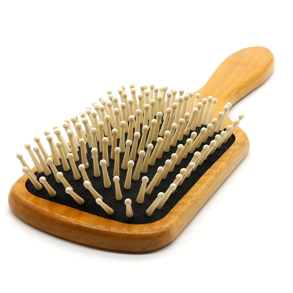 Squared Wooden Paddle Brush Anti Static Ball Tip Scalp Massage Detangle