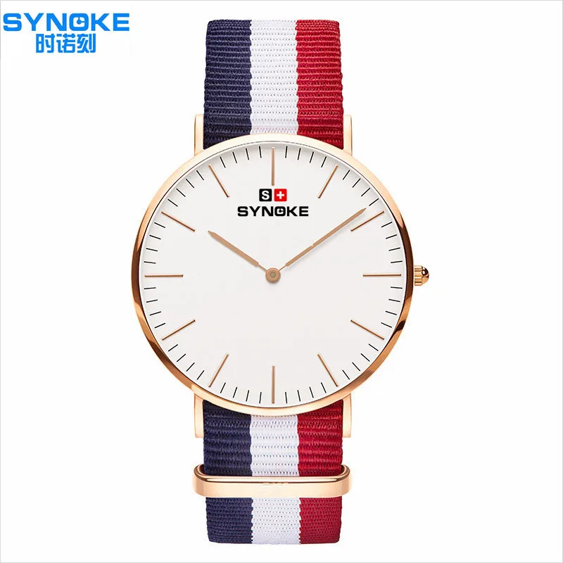 

2016 Synoke Watches Men Women's Luxury Rose Gold watch Nylon Strap 40 mm Men Wristwatches Fashion Quartz watch Relogio Masculino