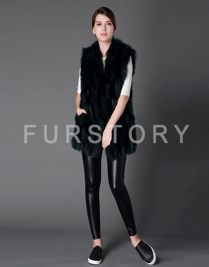 Fur Story 16298 жилет из натурального меха для женщин лоскутный жилет на лисьем меху длинная Стильная верхняя одежда для женщин