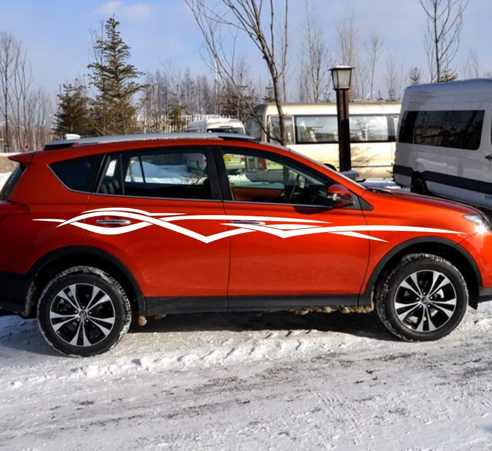 Car Racing Cross Stripe Upper Door Decals for RAV4 SUV Vinyl Side