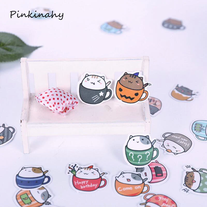 

40pcs/lot Self-made Coffee Cup Cat Scrapbooking Stickers DIY Craft DIY Sticker Pakc Photo Albums Deco Diary Deco