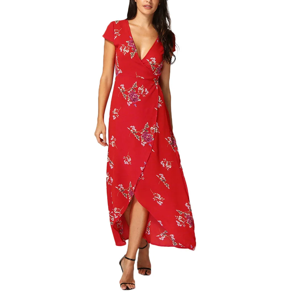 summer dress for women Fashion female Flowers Boho Long Dress V Neck ...