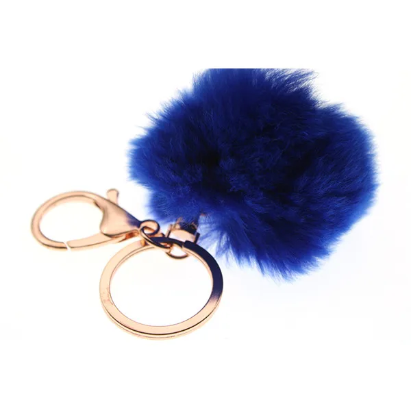 6-8cm 16 Colors Fluffy Rabbit Fur Ball Key Chain Cute Cream Black Pompom Artificial Rabbit Fur Keychain Women Car Bag Key Ring blue