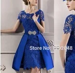 YNQNFS MD103 вечерние платья, официальное платье, короткие кружевные платья для матери невесты со съемной/отстегивающейся юбкой - Цвет: Синий
