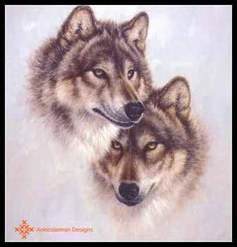 

Embroidery Counted Cross Stitch Kits Needlework - Crafts 14 ct DMC color DIY Arts Handmade Decor - Wolf Couple