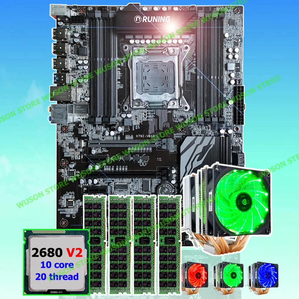 Новое поступление Runing Super ATX X79 процессор Материнская плата Xeon E5 2680 V2 с хорошим кулером памяти 64 г(4*16 г) 1600 МГц DDR3 REG ECC