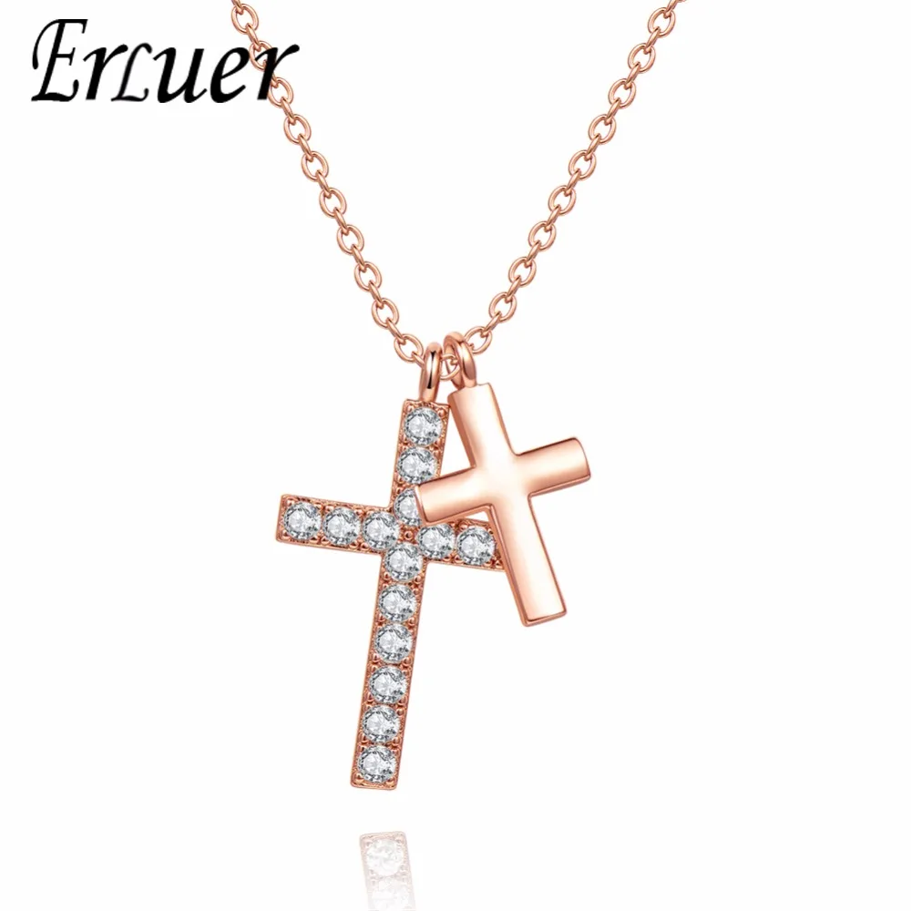 

ERLUER necklaces for women Fashion cross adjustable crystal jewelry Girl zircon rose gold charm necklace Girlfriend jewellery