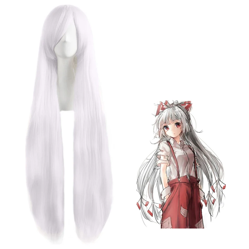 

Tou Hou Project Fujiwarano Mokou Straight 100cm White Anime Costume Cosplay Wig Long Halloween Costumes Women Heat Resistant Wig