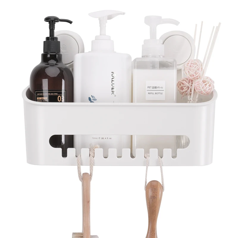 

TAILI Plastic Shelf Rack Shower Basket for Shampoo Holder Removable Bathroom/Dorm Wall Mount Damage Free Bathroom Accessories